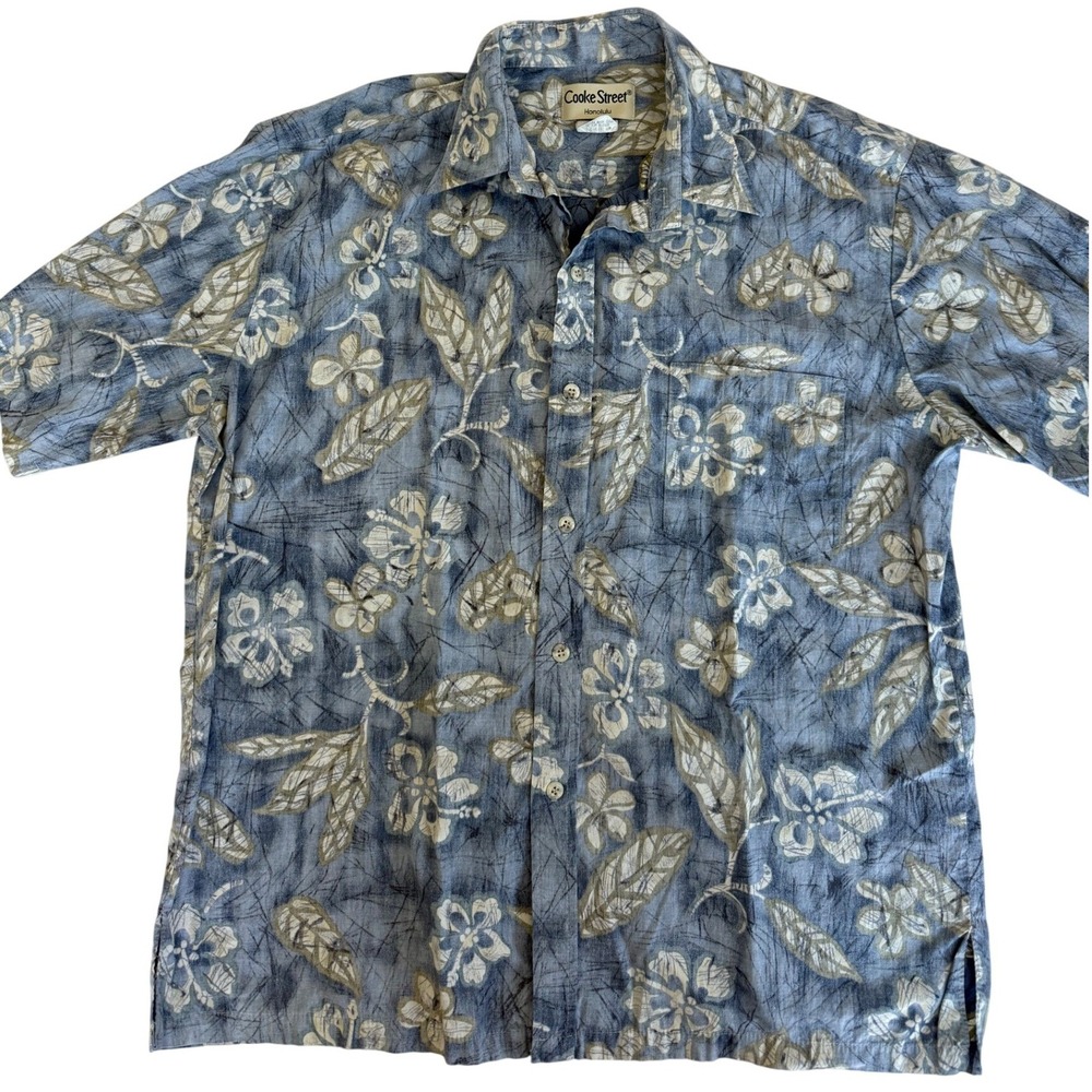 Cooke Street Mens Floral Hawaiian Button Up Shirt L Blue Aloha Tropical Vacation